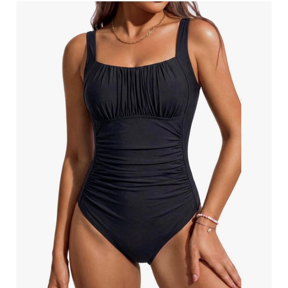 One Piece swimsuit for Women Tummy Control Vintage Swimsuit Square Neck black M
